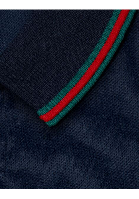 Polo In Cotone Blu Scuro Con Dettaglio Web GUCCI KIDS | 805405-XJGXV4306